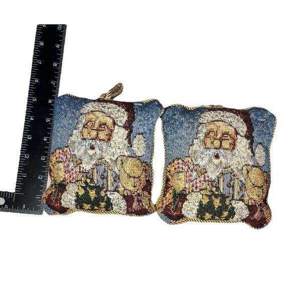 Christmas Pillows Two Small Santa Mini Pillows Needlepoint Doorknob/Throw Pillow - Picture 3 of 3